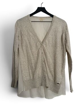 Light Cream Speckled V-Neck Button Cardigan